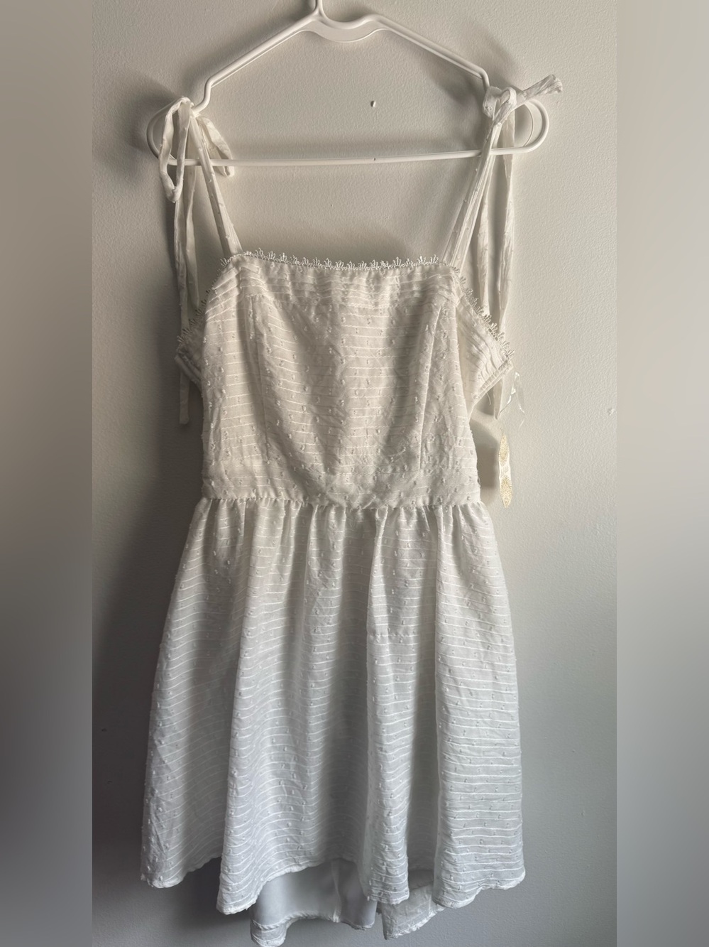Altar'd State White Textured Tie-Shoulder Mini Dress